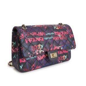 Caleesa Bags | Graffiti Print Quilted Shoulder Bag - Black/Red - OS
